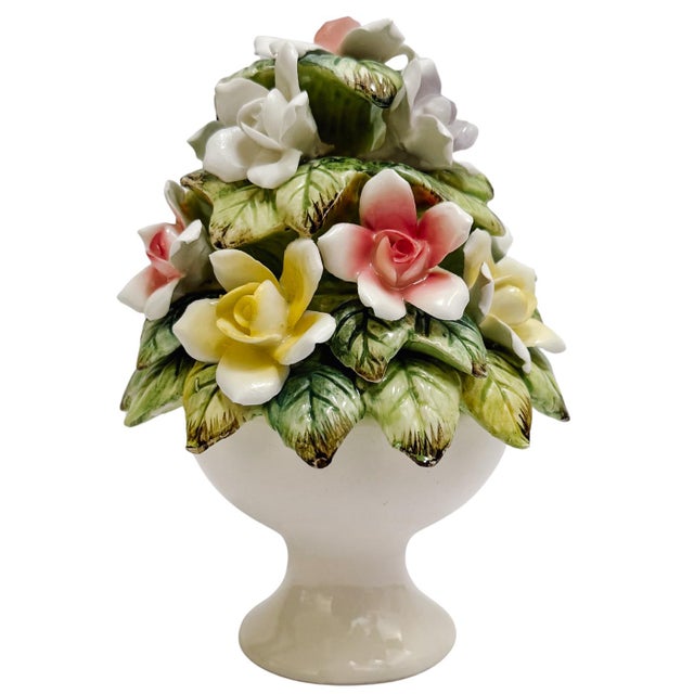 Mid-Century Modern Mid 20th Century Small Scale Bone China Hand-Painted Floral Topiary For Sale - Image 3 of 7