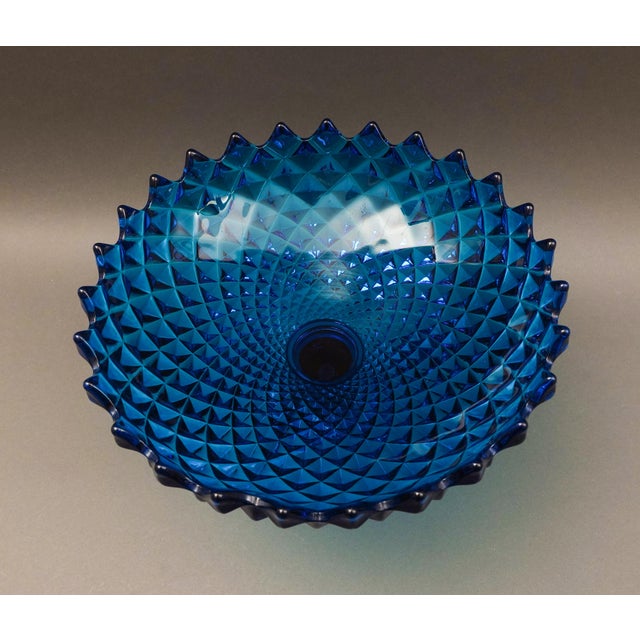 Glass Mid 20th Century Westmoreland Blue Sawtooth Diamond Point Glass Footed Pedestal Compote Bowl For Sale - Image 7 of 8