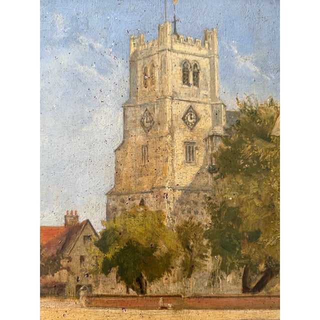 Traditional English Village Church Oil Painting by John J. Fyson, 1946 For Sale - Image 3 of 6