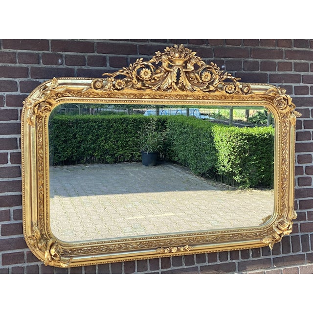 Wood Late 20c French Louis XVI Gold Wood Wall Mirror For Sale - Image 7 of 9