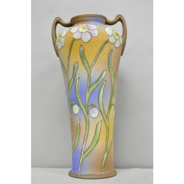 Nippon Sharkskin Decorated Royal Kinjo Japan Hand Painted Porcelain Handled Vase For Sale In Philadelphia - Image 6 of 17