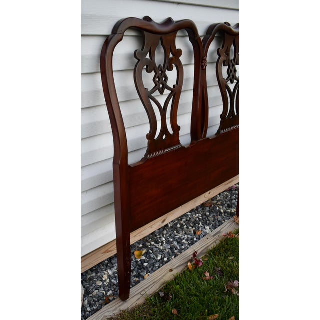 Brown Chippendale Style Mahogany Twin Headboards Pair Carved Wood 1960s Set Vintage For Sale - Image 8 of 12