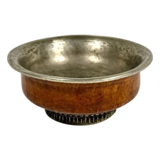 Antique Tibetan Burlwood Tea Bowl with Silver Lining For Sale