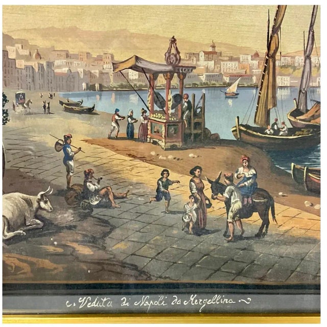 Blue Pair of Italian 19th Century Neapolitan Gouaches For Sale - Image 8 of 11