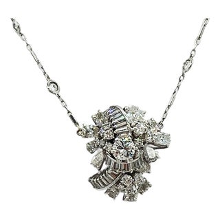 Mid 20th Century White Diamond Multi-Shape Necklace in 14k White Gold For Sale