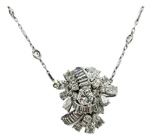 Mid 20th Century White Diamond Multi-Shape Necklace in 14k White Gold