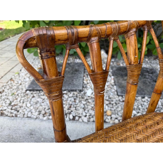 Brown Vintage Handcrafted Rattan Barrel Back Chair With Woven Seat For Sale - Image 8 of 13