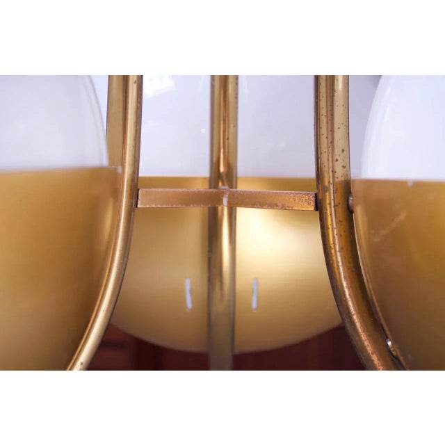 Large Italian Modern Brass and Milk Glass Chandelier by Lamperti For Sale In New York - Image 6 of 12
