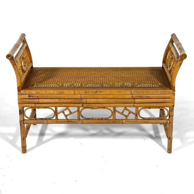 Brown Bamboo and Cane Bench with Cushion For Sale - Image 8 of 11