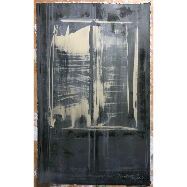 Bold energetic shades of gray brushed across the palest beige background. This lively original painting on heavy stock...