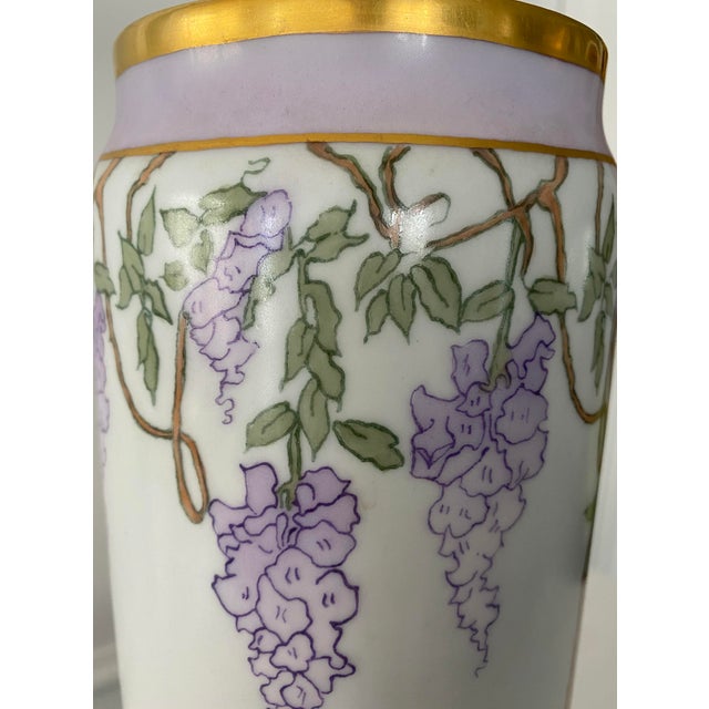 Early 20th C. Limoges Art Nouveau Porcelain Vase With Wisteria and