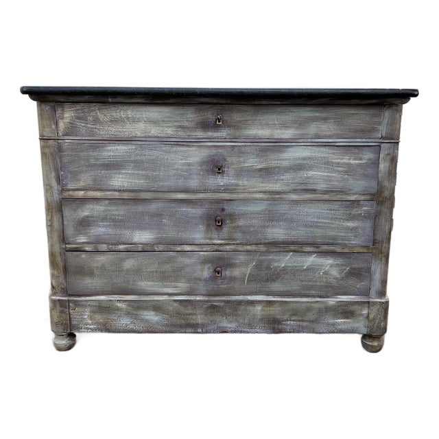 French 19th Century Louis Philippe Painted Marble Top Walnut Commode For Sale