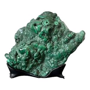 Early 20th Century Natural Malachite Rock on Display Stand as Chinese Scholar Stone