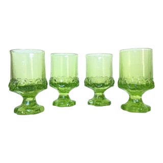 Vintage Tiffin Franciscan Madeira Apple Green Glass Footed Goblets Set of 4 For Sale