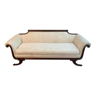Late 18th Century Antique American Empire Regency Mahogany Paw Feet Roll Arm Sofa For Sale