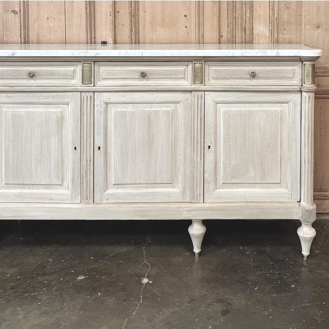 Antique French Louis XVI Bleached Mahogany Buffet With Carrara Marble For Sale - Image 4 of 15