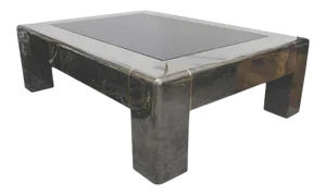 Midcentury Gunmetal and Smoked Glass Karl Springer Coffee Table