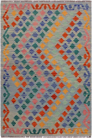 Shabby Chic Kilim Hand-Woven Wool Rug - 3′3″ × 4′10″