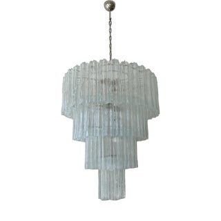 Tubular Clear Murano Glass Chandelier For Sale