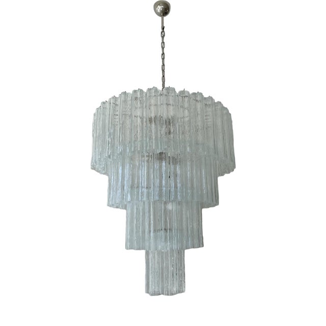 Tubular Clear Murano Glass Chandelier For Sale
