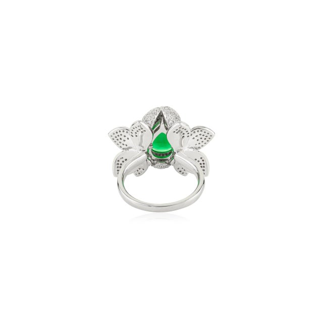 Metal Carat&her Large Lotus Bonheur Ring With Pear Drop Gemstone & Cz Studded in Silver Size 8 For Sale - Image 7 of 12