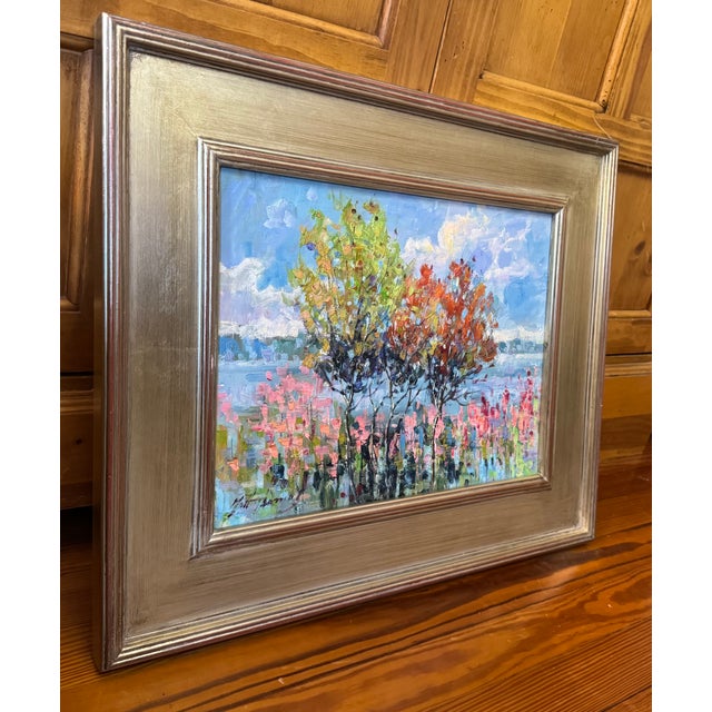 Oil Painitng by Matt Thomas, "Lakeside" Post-Impressionist For Sale - Image 4 of 5