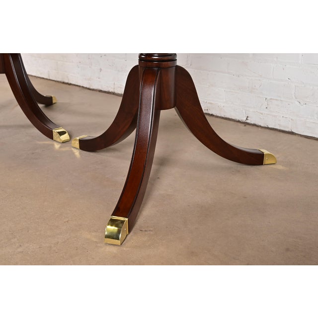 Baker Furniture Style Georgian Mahogany Double Pedestal Extension Dining Table, Newly Refinished For Sale - Image 10 of 12