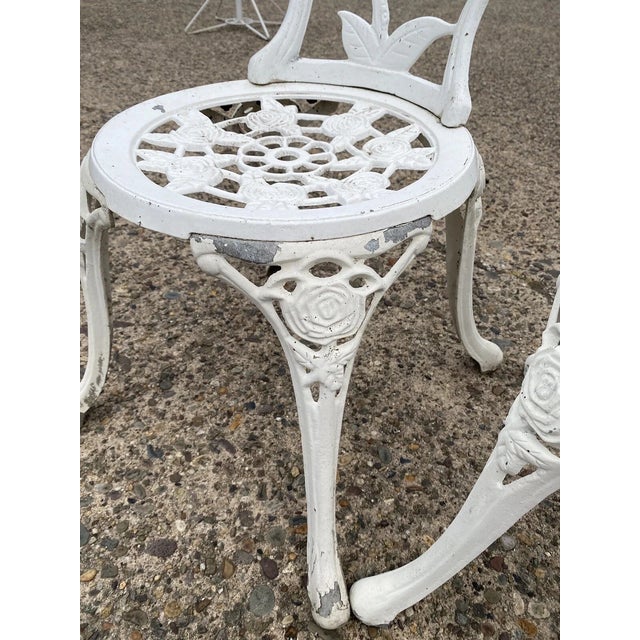 Victorian Style Rose Pattern Cast Aluminum Garden Patio Outdoor Bistro Chairs For Sale In Philadelphia - Image 6 of 11