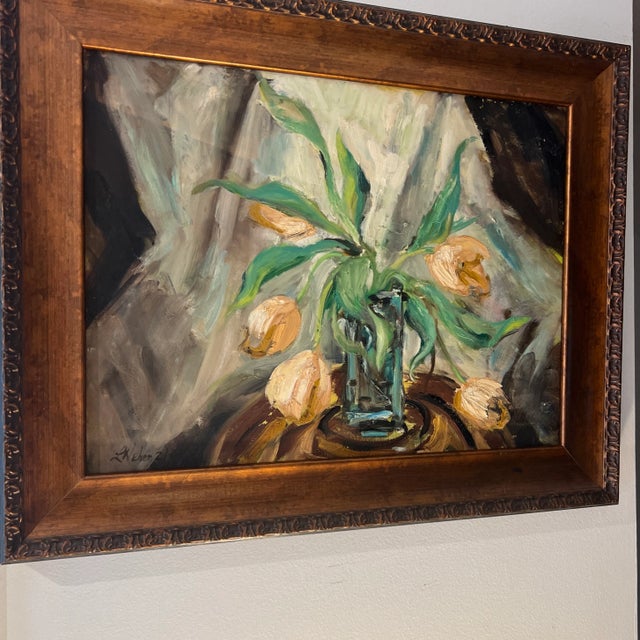 1980s 20th Century European School Still Life Tulips Framed Signed For Sale - Image 5 of 11