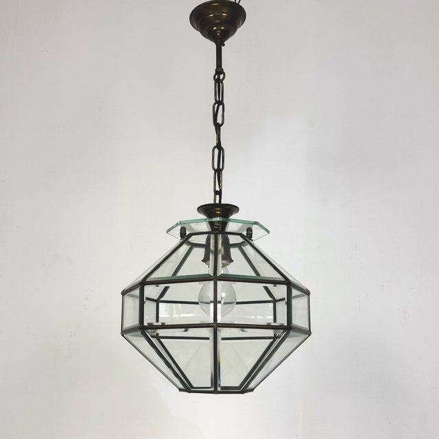 Fontana Arte Brass and Beveled Glass Pendant Light in the style of Adolf Loos for Fontana Arte, Italy, 1950s For Sale - Image 4 of 8