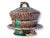 Unusual English majolica covered tureen with an integrated footed base, molded in a detailed basketweave pattern with...