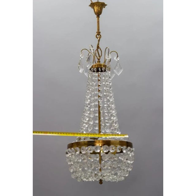 Vintage Brass and Crystal Glass Basket Chandelier For Sale - Image 11 of 15