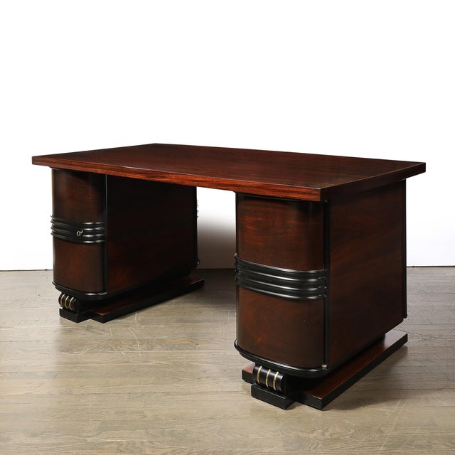 Art Deco Machine Age Partner Desk in Rosewood With Ebonized Fluted Detailing For Sale - Image 9 of 18