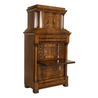 Antique Early 20th Century Mahogany Biedermeier Drop Front Secretary Desk From G For Sale