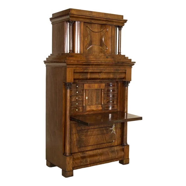 Antique Early 20th Century Mahogany Biedermeier Drop Front Secretary Desk From G For Sale