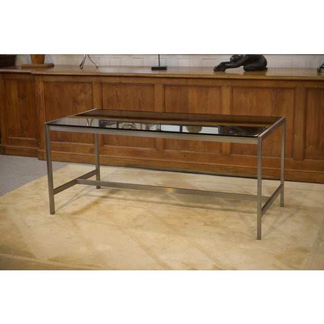 Desk in Brushed Stainless Steel and Black Smoked Glass, 1980s For Sale - Image 10 of 12
