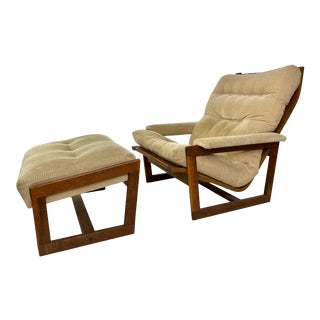 Mid-Century Modern Bentwood Thonet Style Lounge Chair & Ottoman For Sale