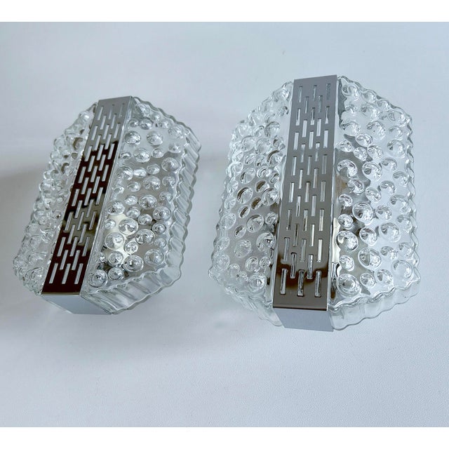 Metal Vintage Bubble Glass and Chrome Sconces, 1970s, Set of 2 For Sale - Image 7 of 18