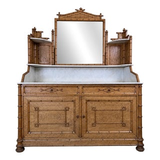 French Faux‑bamboo Birds‑Eye Maple and Marble Dressing Cabinet, 1890 For Sale