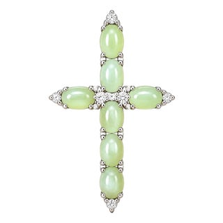 Late 20th Century One of a Kind 18k White Gold Chrysoberyl Cross Cats Eye Pendant Necklace For Sale