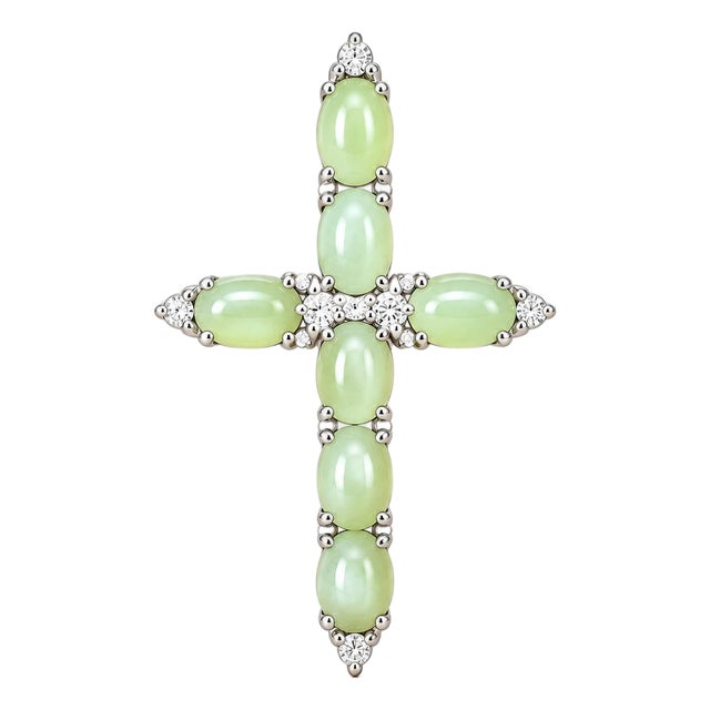 Late 20th Century One of a Kind 18k White Gold Chrysoberyl Cross Cats Eye Pendant Necklace For Sale