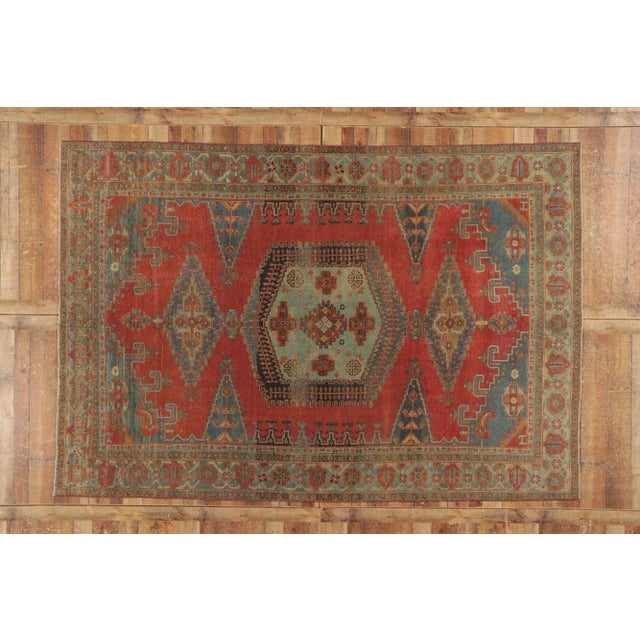 Red Mid 20th Century Vintage Persian Viss Rug - 07'06 X 10'11 For Sale - Image 8 of 9