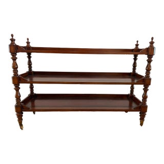 Maitland Smith 3-Tier Server - Mahogany and Leather For Sale
