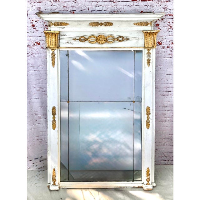 Neoclassical French Neoclassical White Painted and Parcel Gilt Pier Mirrors - A Pair For Sale - Image 3 of 12
