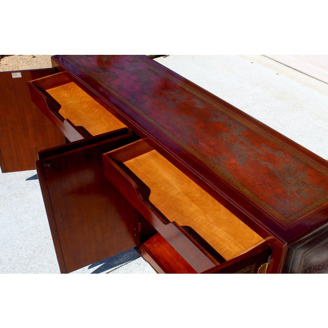 Vintage Drexel Heritage Ming Credenza – Red Lacquer Chinoiserie Sideboard Cabinet 73 For Sale - Image 11 of 18