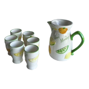 Vintage Japanese Ceramic Juice Pitcher and Cups- 7 Pieces