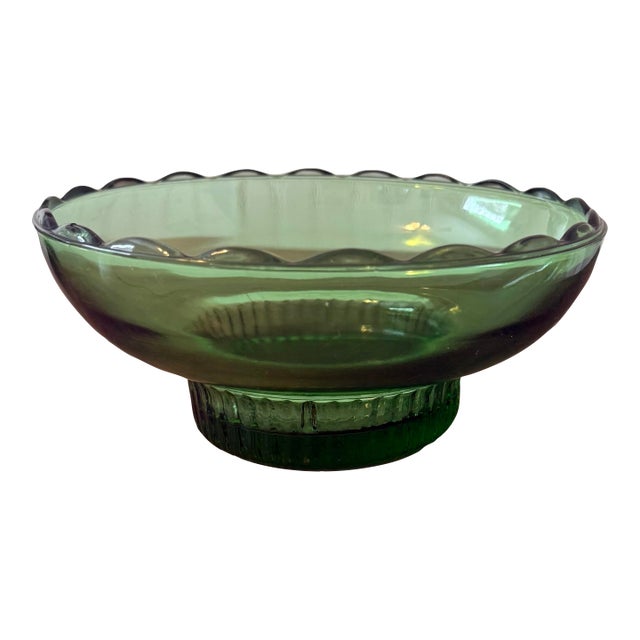 E. O. Brody Emerald Green Scalloped Rim Bowl For Sale
