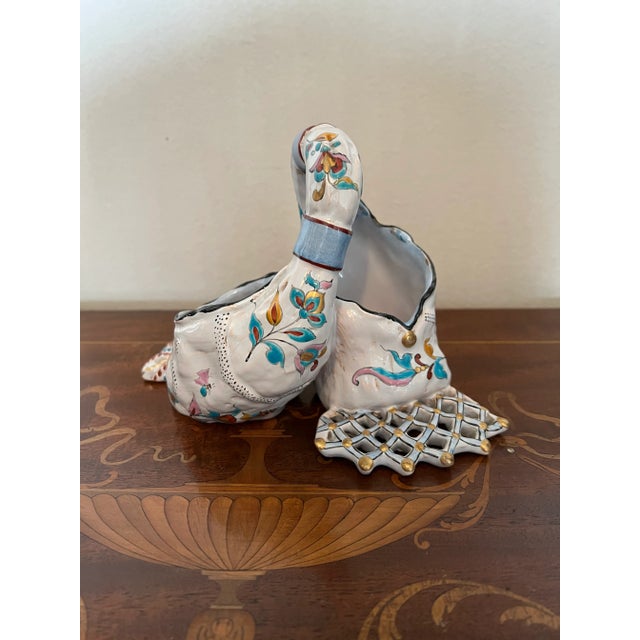 French Early 20th Century French Faience Double Basket Form Hand Painted Planter For Sale - Image 3 of 9