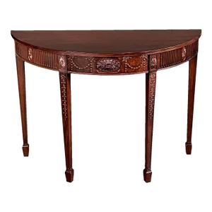 Handsome English George III Hepplewhite Style Carved Mahogany Demilune Table