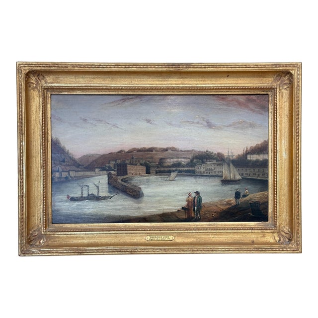19th Century British School Oil on Panel Painting “Harbor View” For Sale